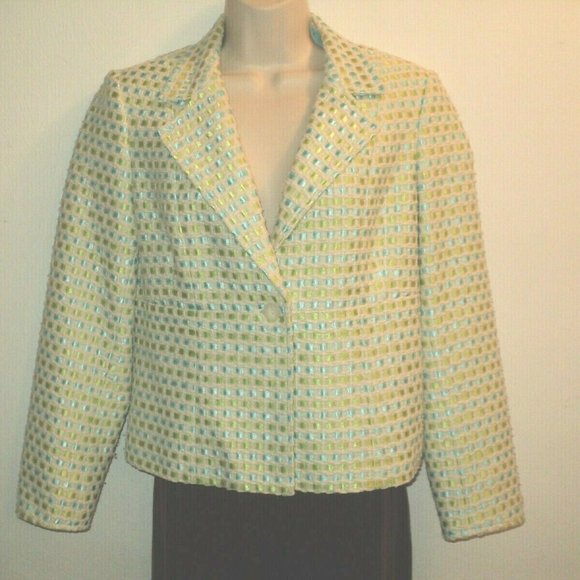 Talbots Petites Size 8 Blazer Tan, Lime, Aqua - Picture 1 of 7